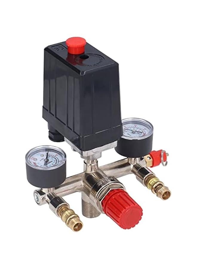 طقم صمام ضغط ضاغط الهواء، منظم مشعب بمفتاح رأسي، ضغط قابل للتعديل 90-120 رطل/بوصة مربعة، صمام تحكم بمفتاح ضغط مع مقاييس منظم ضغط ومجموعة تجهيزات صمام - Image 5